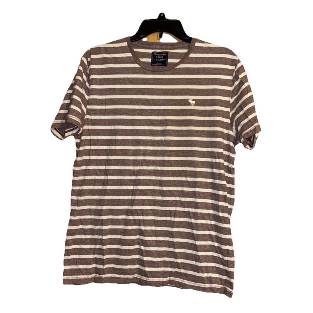Abercrombie & Fitch Brown Brugundy White Striped Tee Large